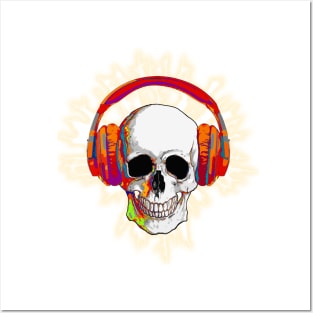 Skull with headphones, music, cool, colorfull Posters and Art